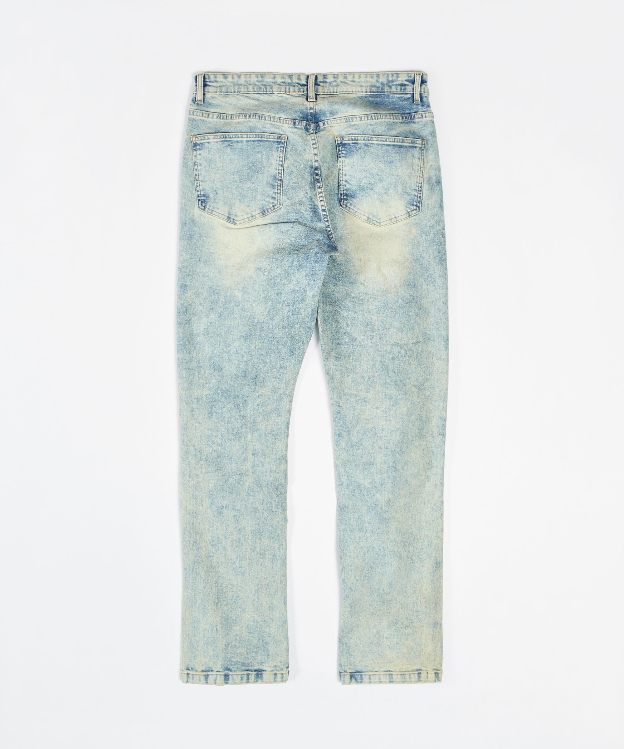 Two Tone Flare Denim Jeans - Light Blue
