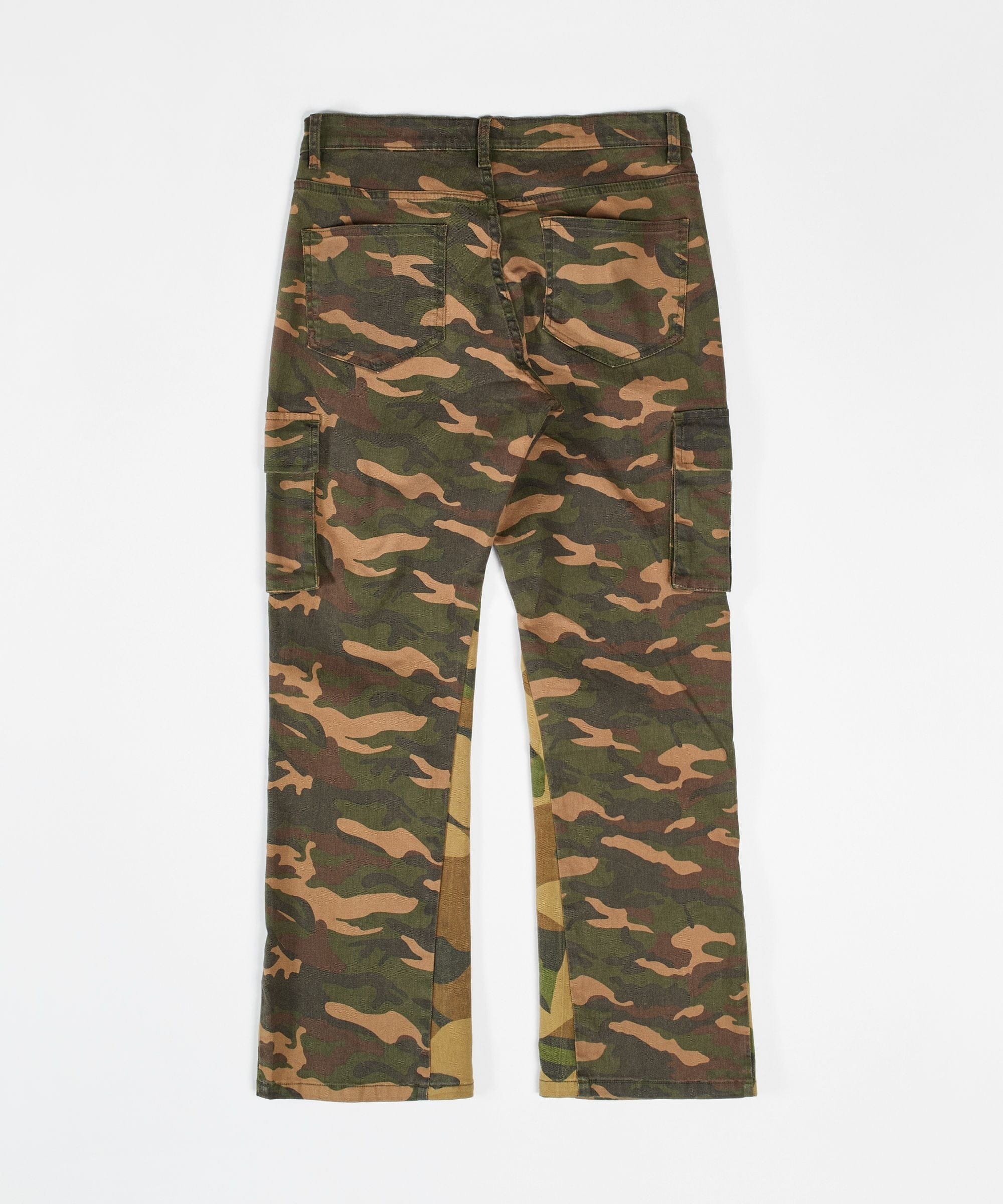 Camo Cargo Flare Denim - Olive Green