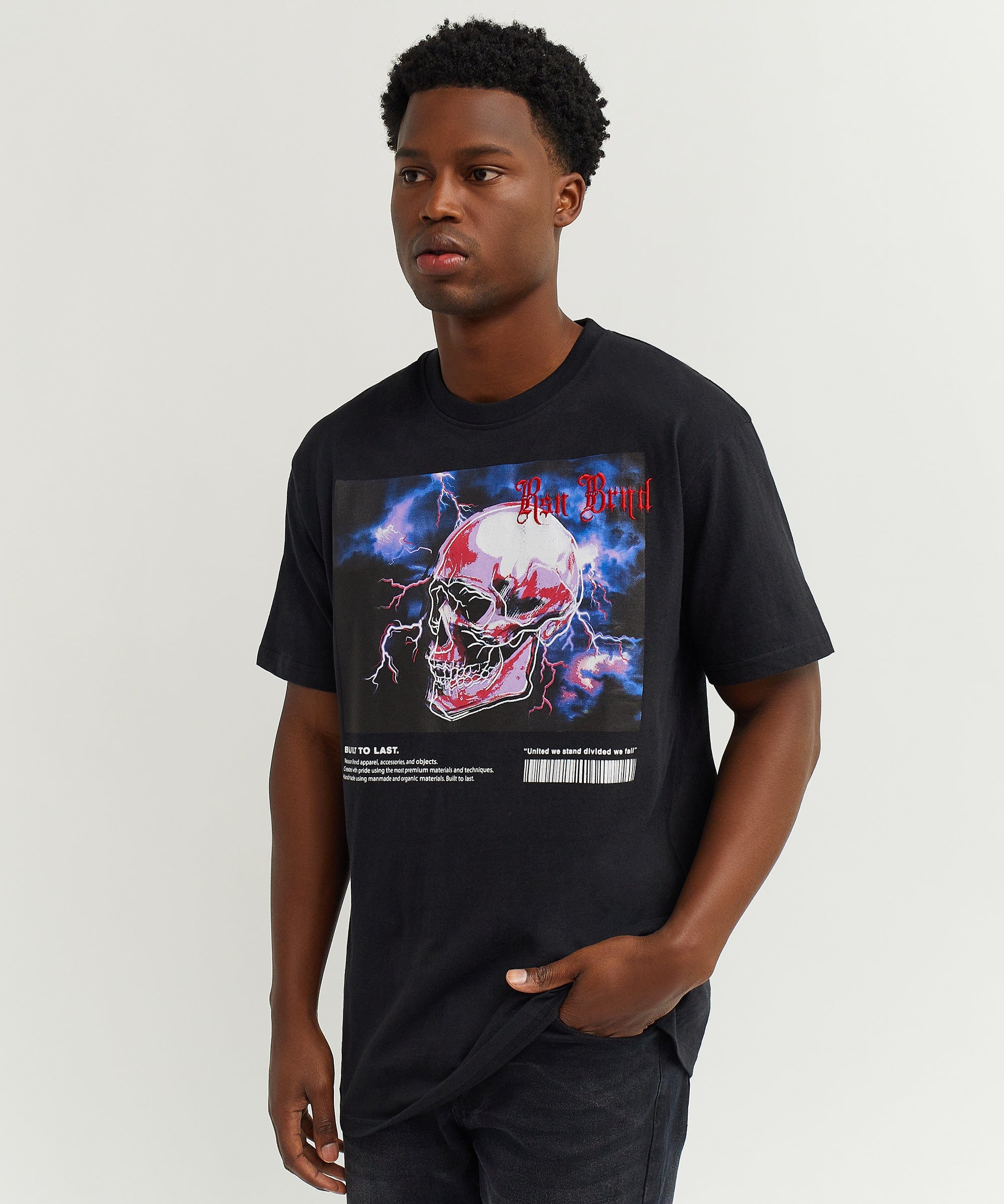 Painted Skull Embroidery Short Sleeve Tee - Black