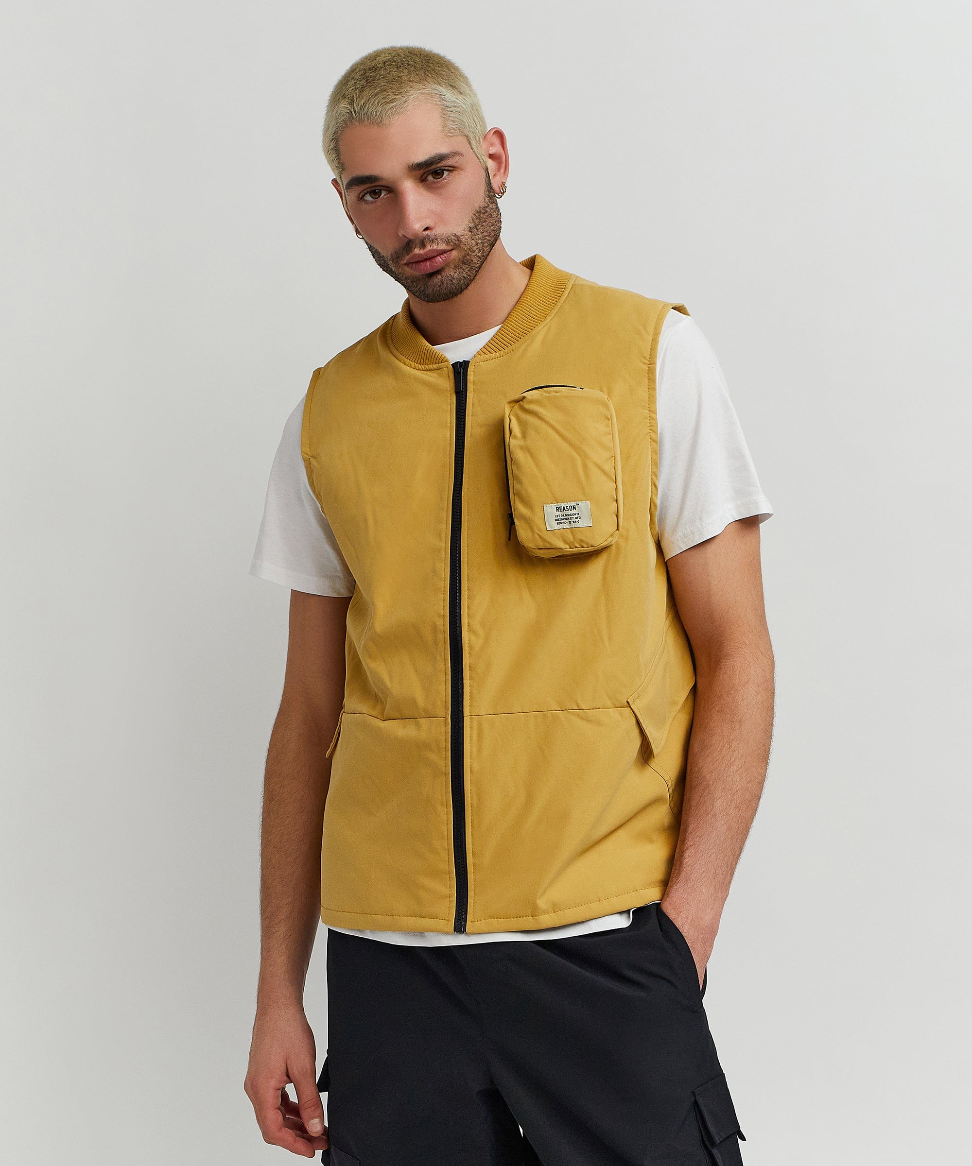 Bader Cotton Twill Color Block Utility Vest - Tan