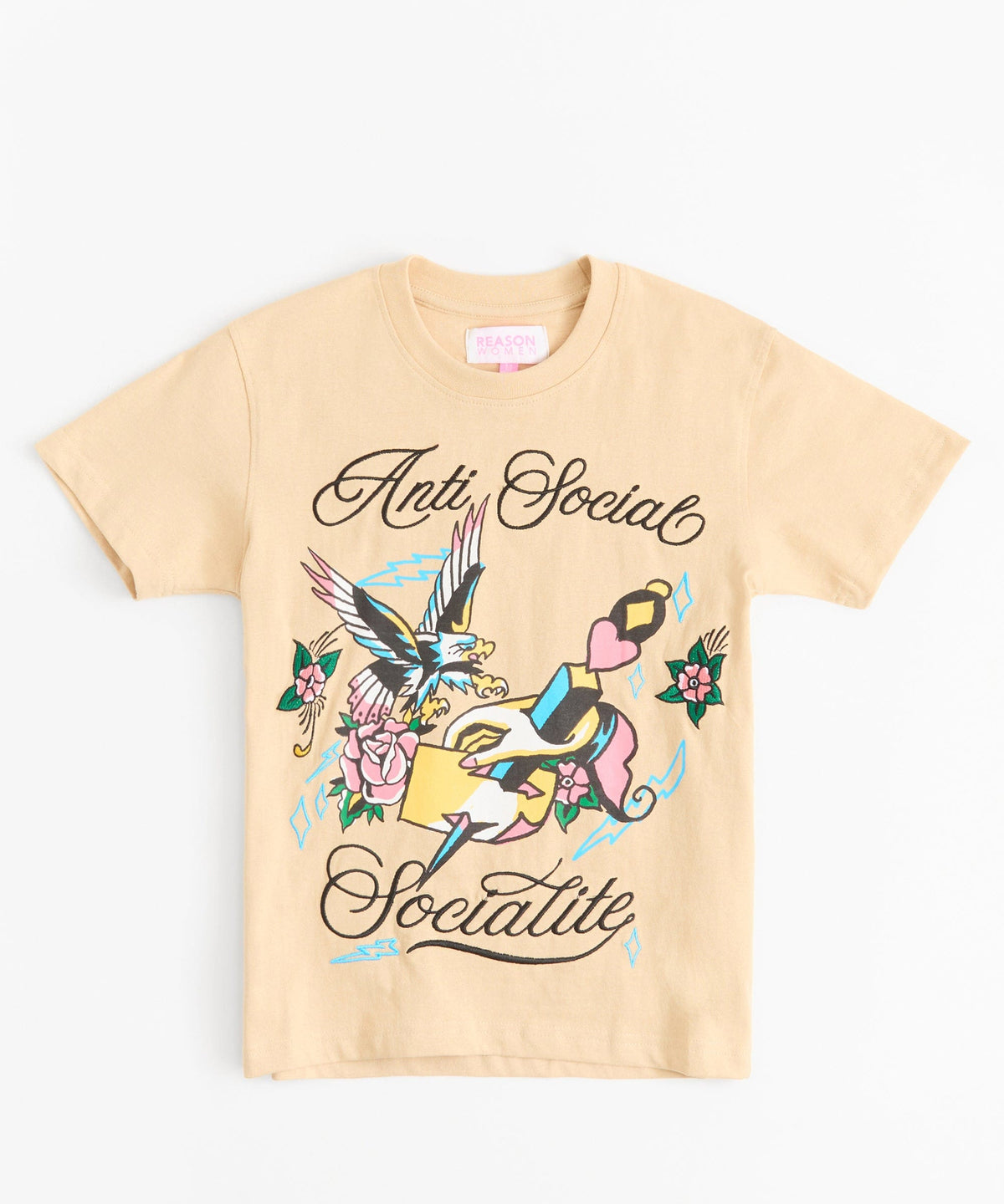 Women Anti Social Embroidered Short Sleeve Tee - Off White