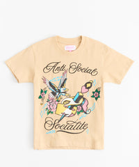 Women Anti Social Embroidered Short Sleeve Tee - Off White