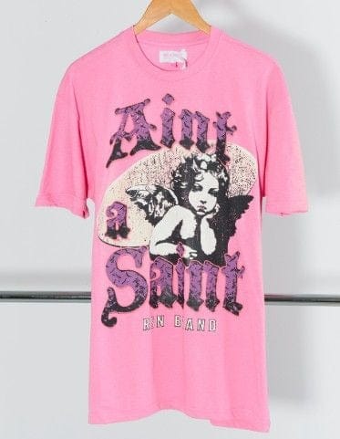 Women Aint A Saint Short Sleeve Tee - Pink