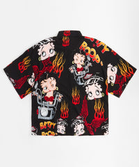 Women Biker Betty Boop Woven Shirt - Black