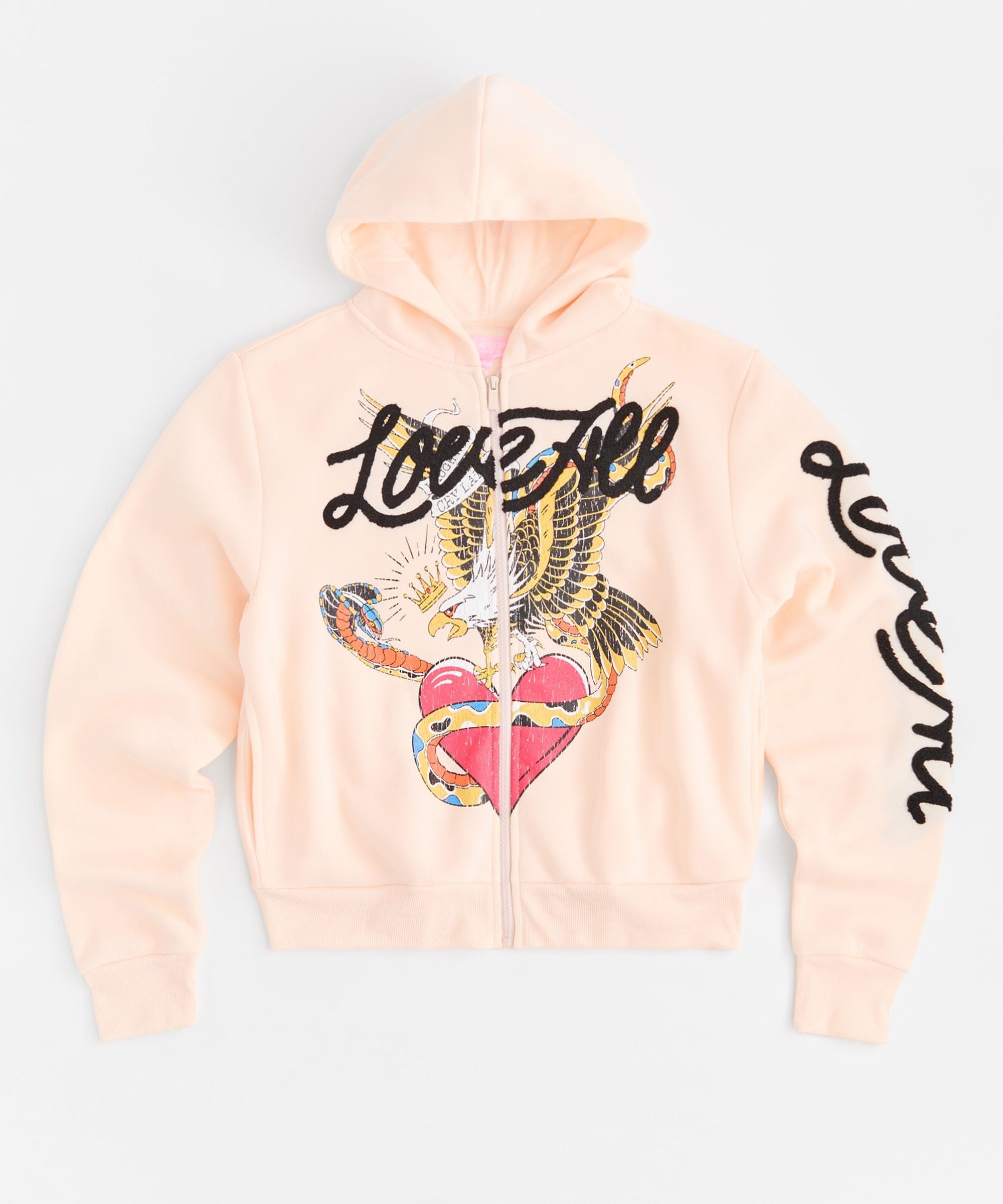 Women Love All Embroidered Cropped Hoodie - Pink