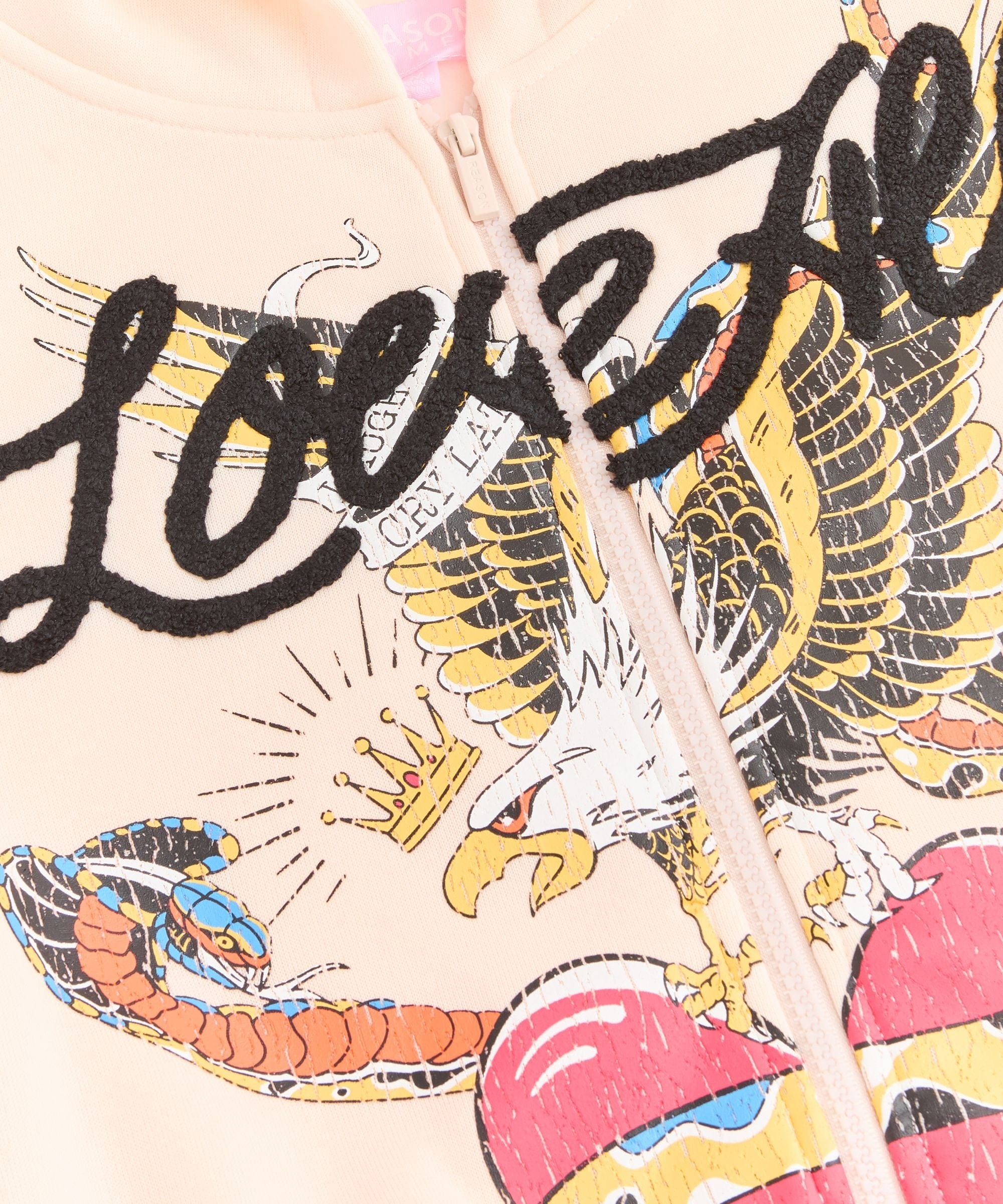 Women Love All Embroidered Cropped Hoodie - Pink