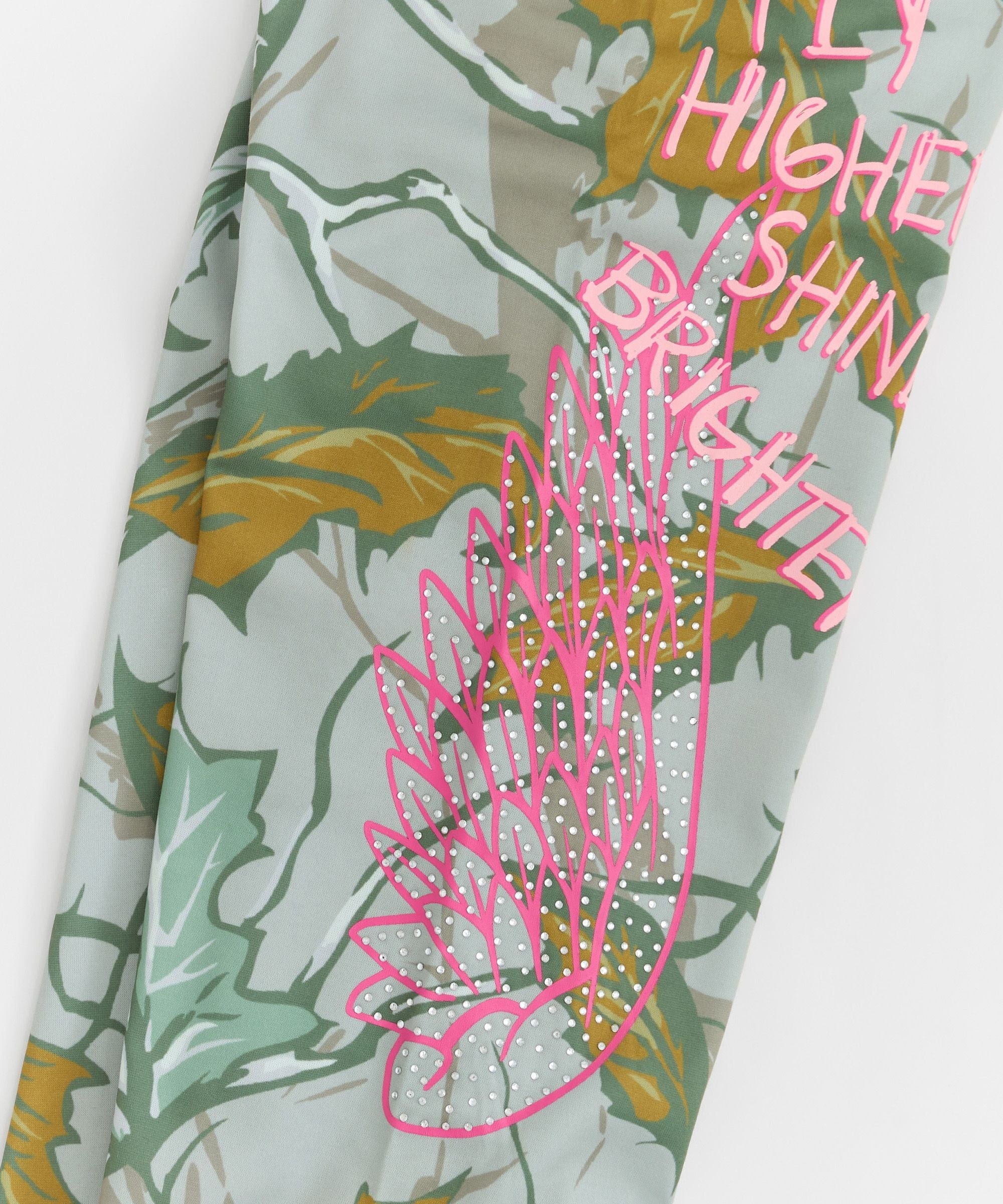 Women Fly High Rhinestone Fleece Pants - Olive Green