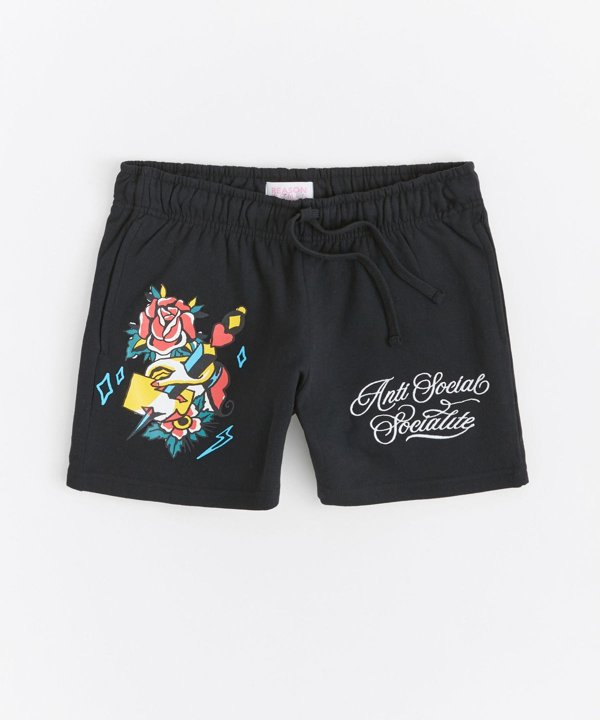 Women Anti Social Socialite Embroidered Short - Black