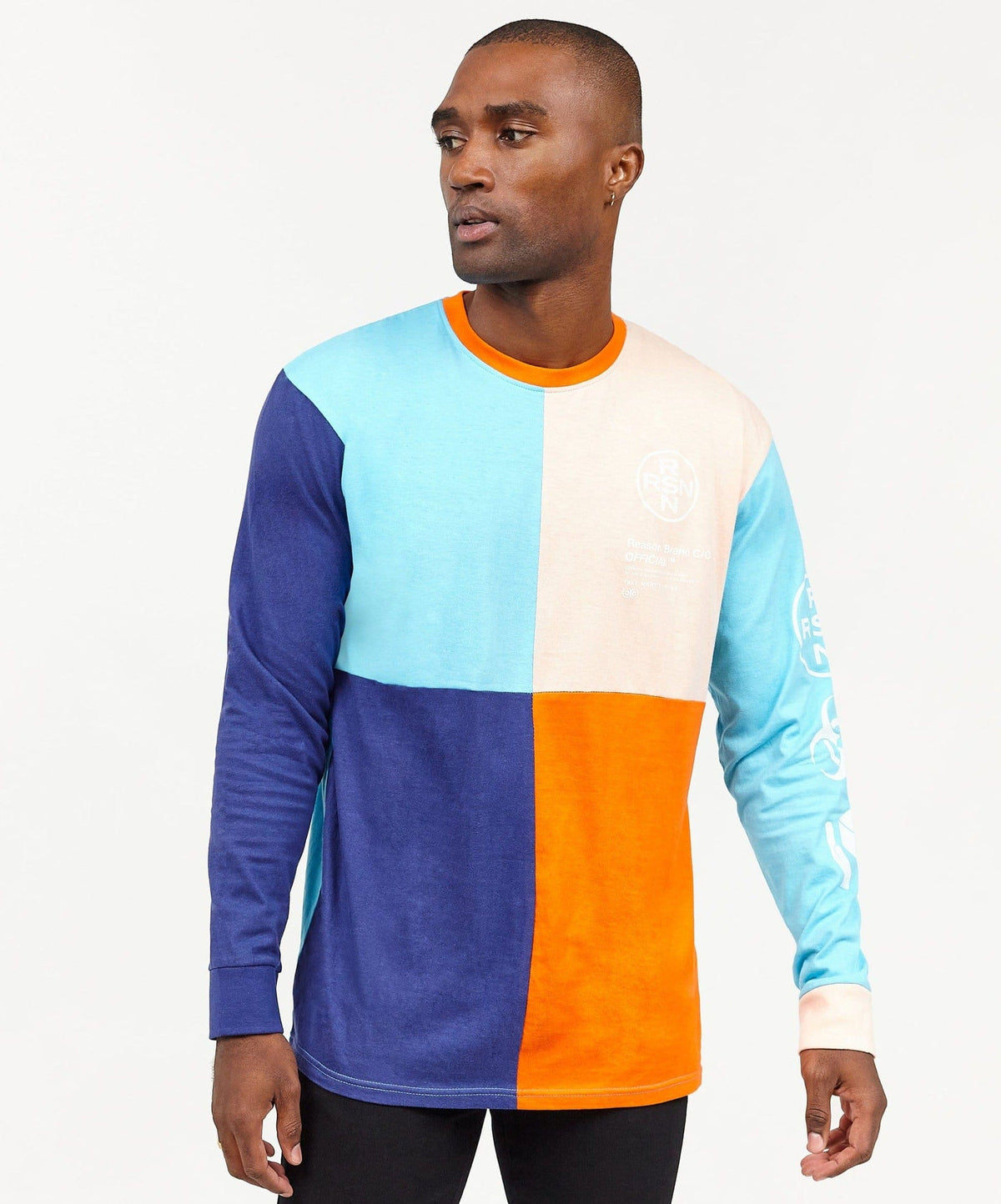 Color Blocked Long Sleeve Tee - Navy