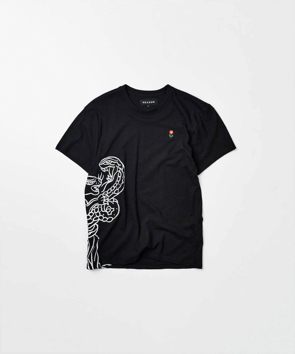 Panter Short Sleeve Graphic Print Embroidered Detail Tee - Black