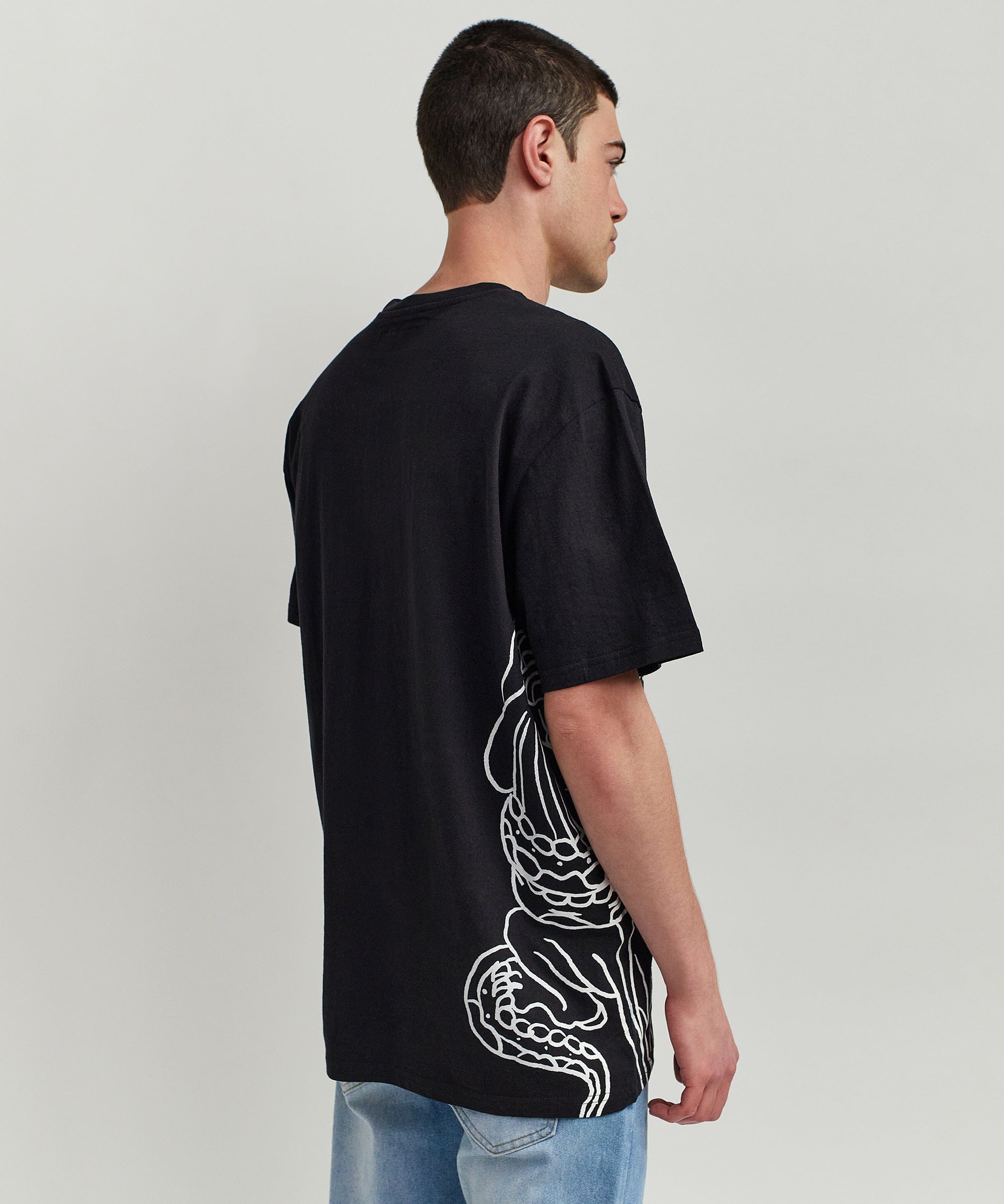 Panter Short Sleeve Graphic Print Embroidered Detail Tee - Black