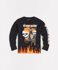 Brad Skull Flame Placement Print Long Sleeve Tee
