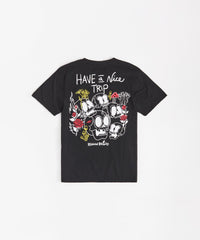 Nice Trip Short Sleeve Graphic Print Embroidered Pocket Tee - Black
