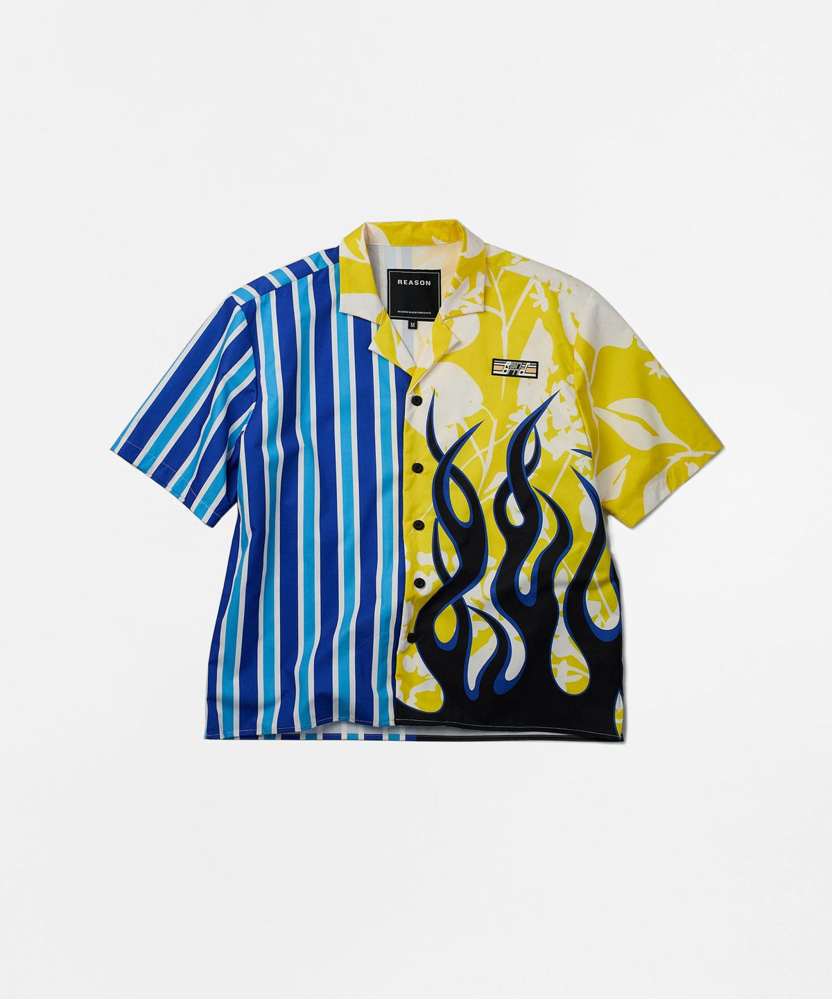 Stripes And Flames Split Short Sleeve Shirt