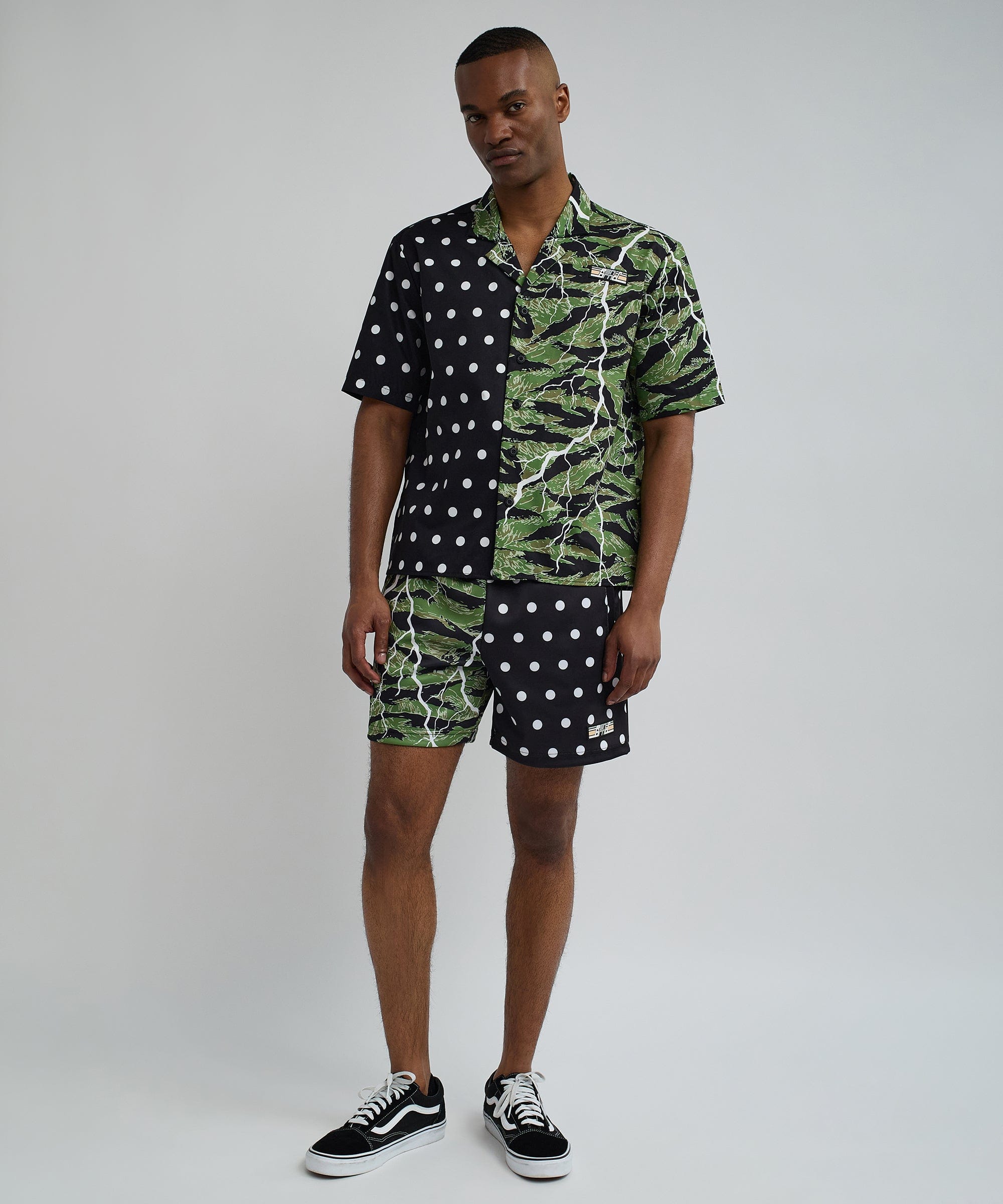 Dots And Camo Split Woven Short Sleeve Shirt