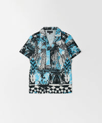 District Linen Texture Short Sleeve Button Down Shirt - Blue