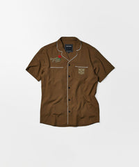 Clubmaster Short Sleeve Embroidered Button Down Shirt - Brown