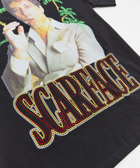 Plus Size Scarface Rhinestone Short Sleeve Tee - Black