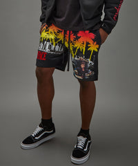 Scarface Palm Tree Embroidered Short - Black