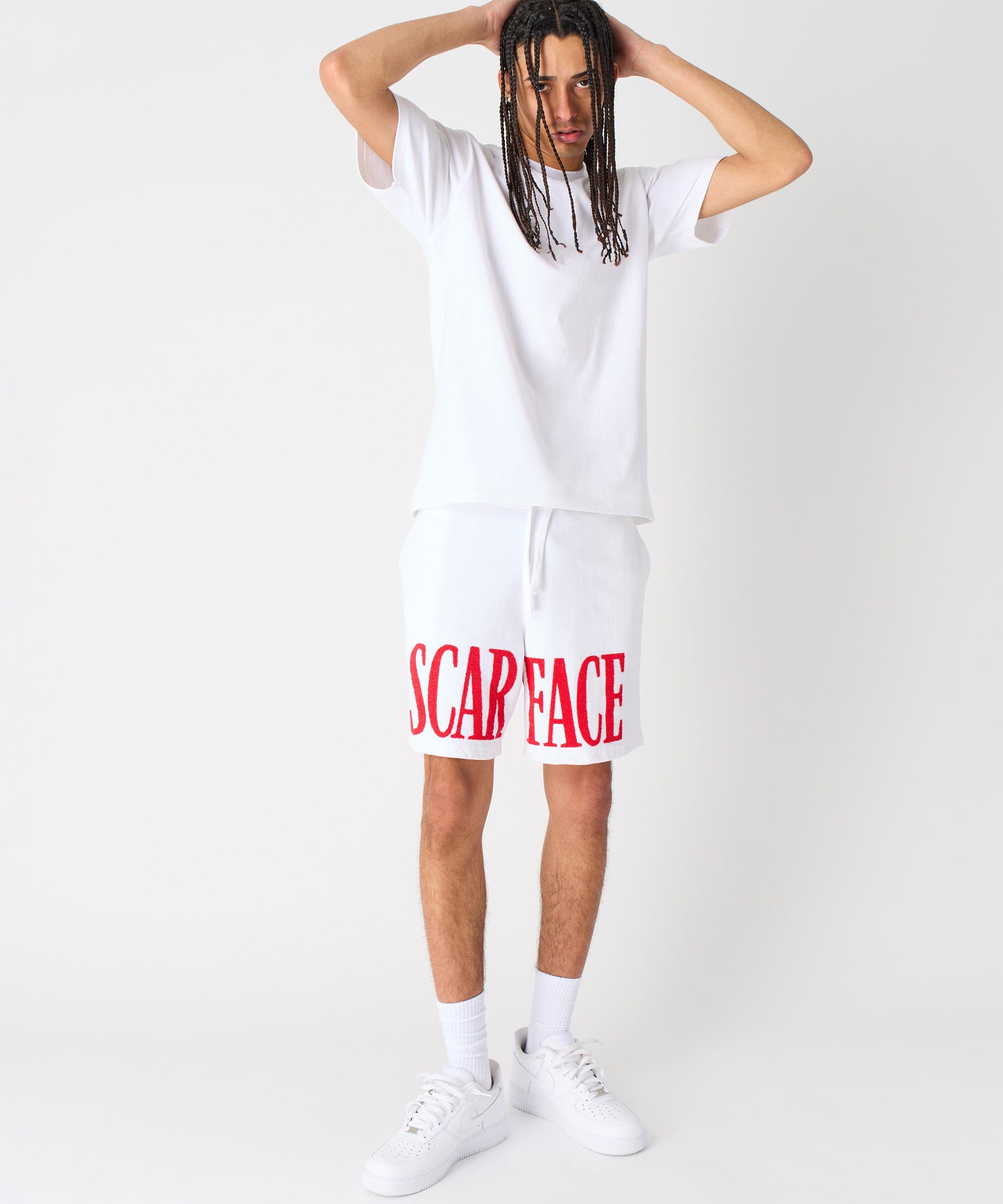 Scarface Fleece Glitter Sugar Print Shorts - White