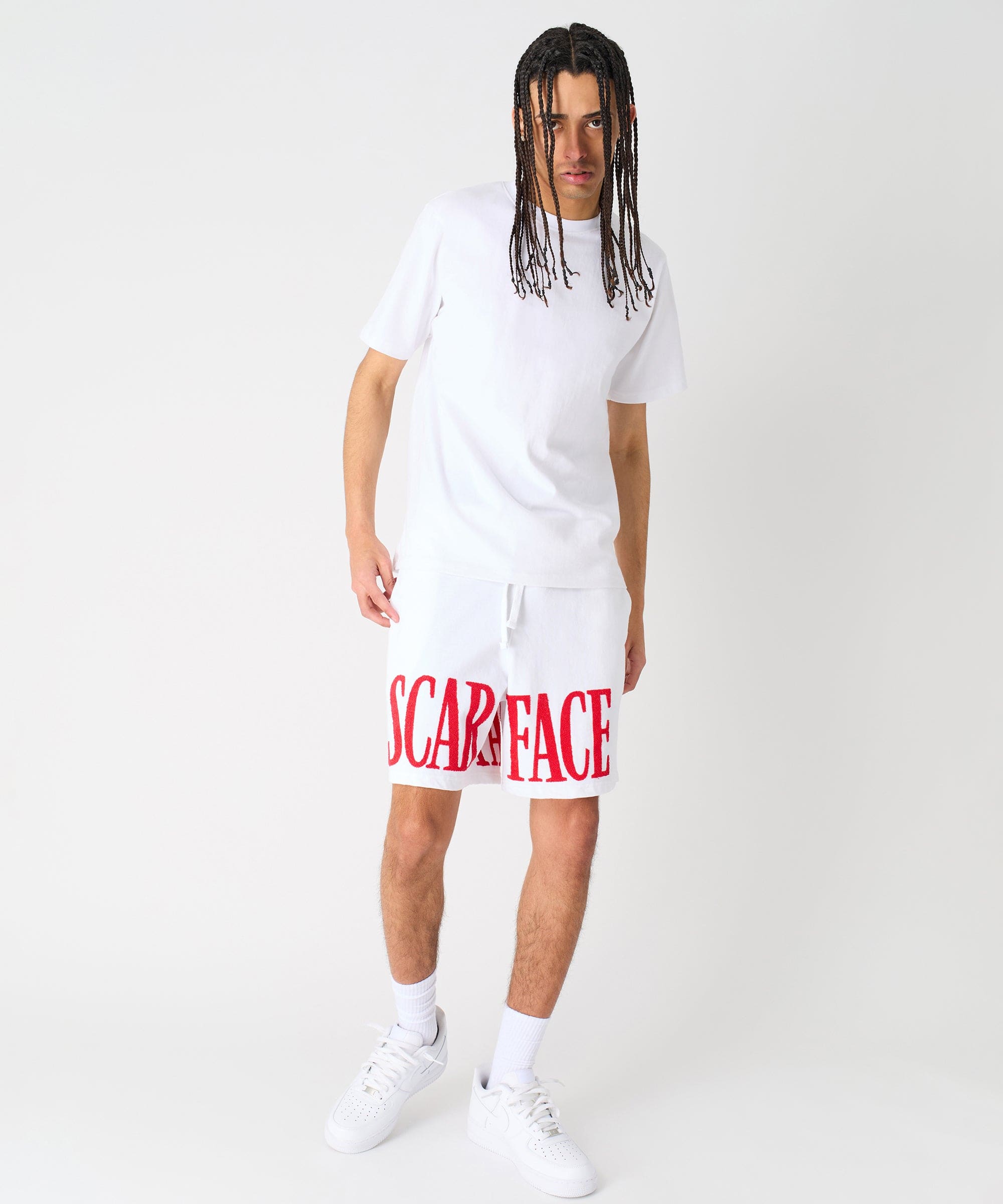 Scarface Fleece Glitter Sugar Print Shorts - White