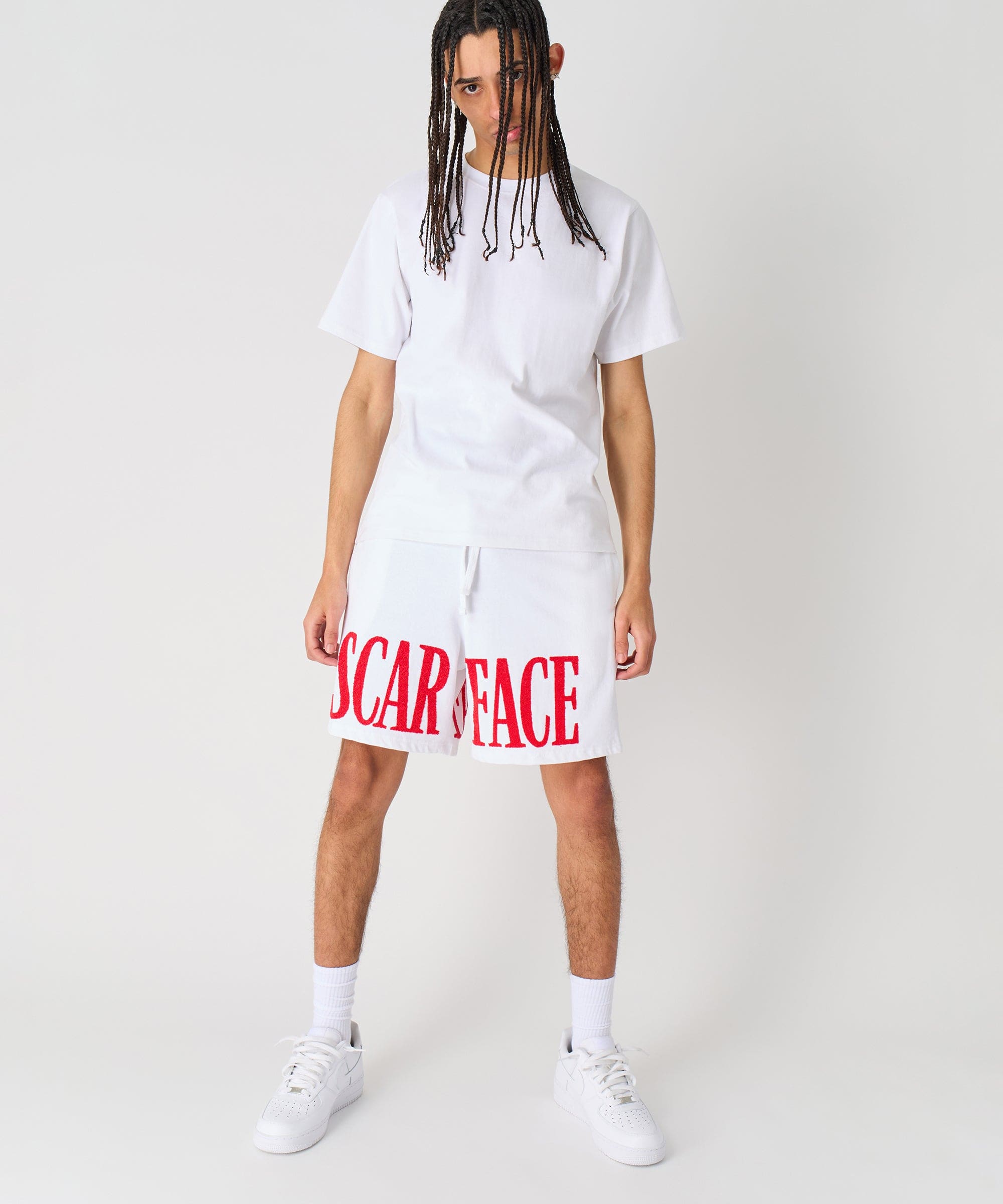 Scarface Fleece Glitter Sugar Print Shorts - White