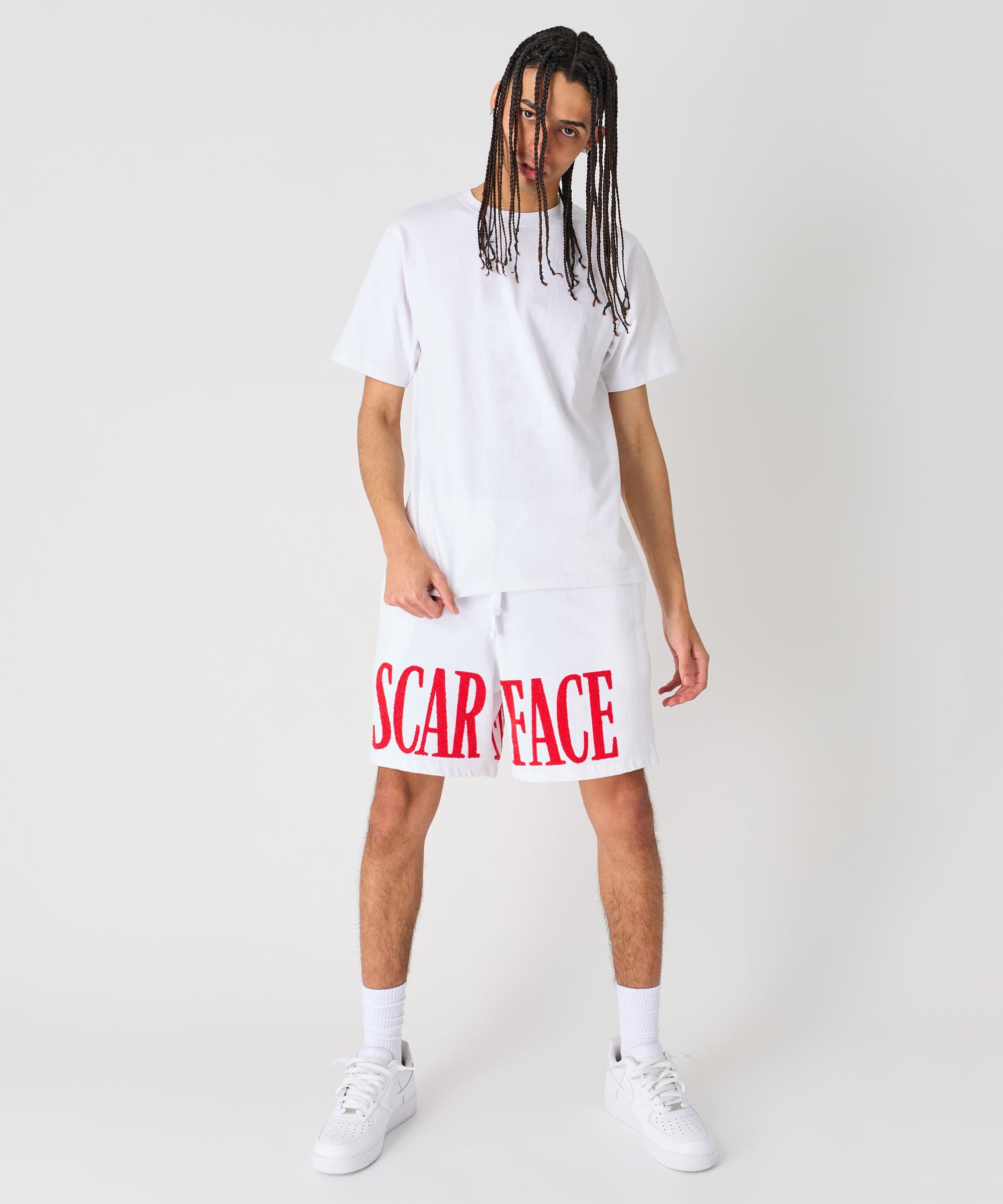 Scarface Fleece Glitter Sugar Print Shorts - White