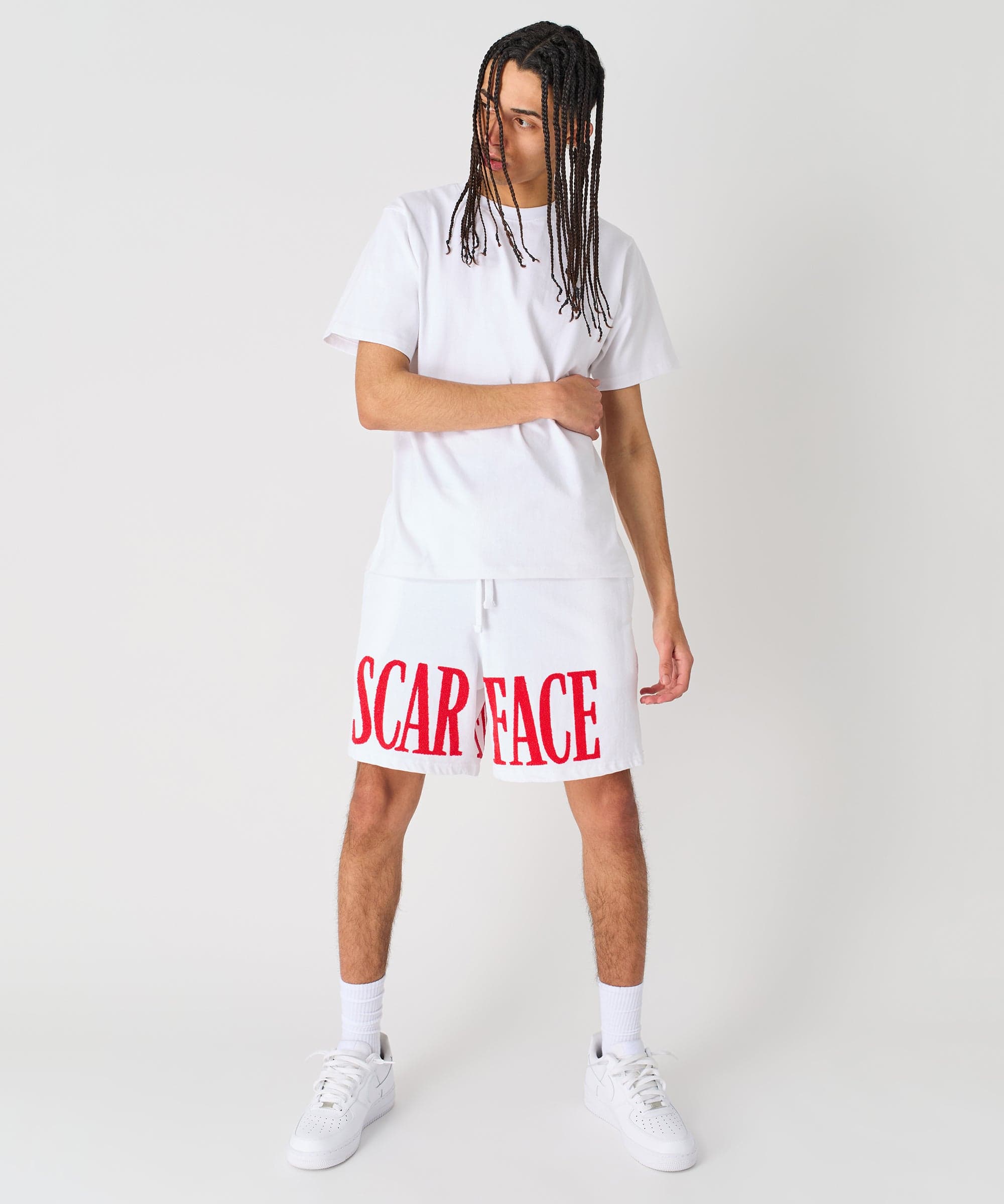Scarface Fleece Glitter Sugar Print Shorts - White