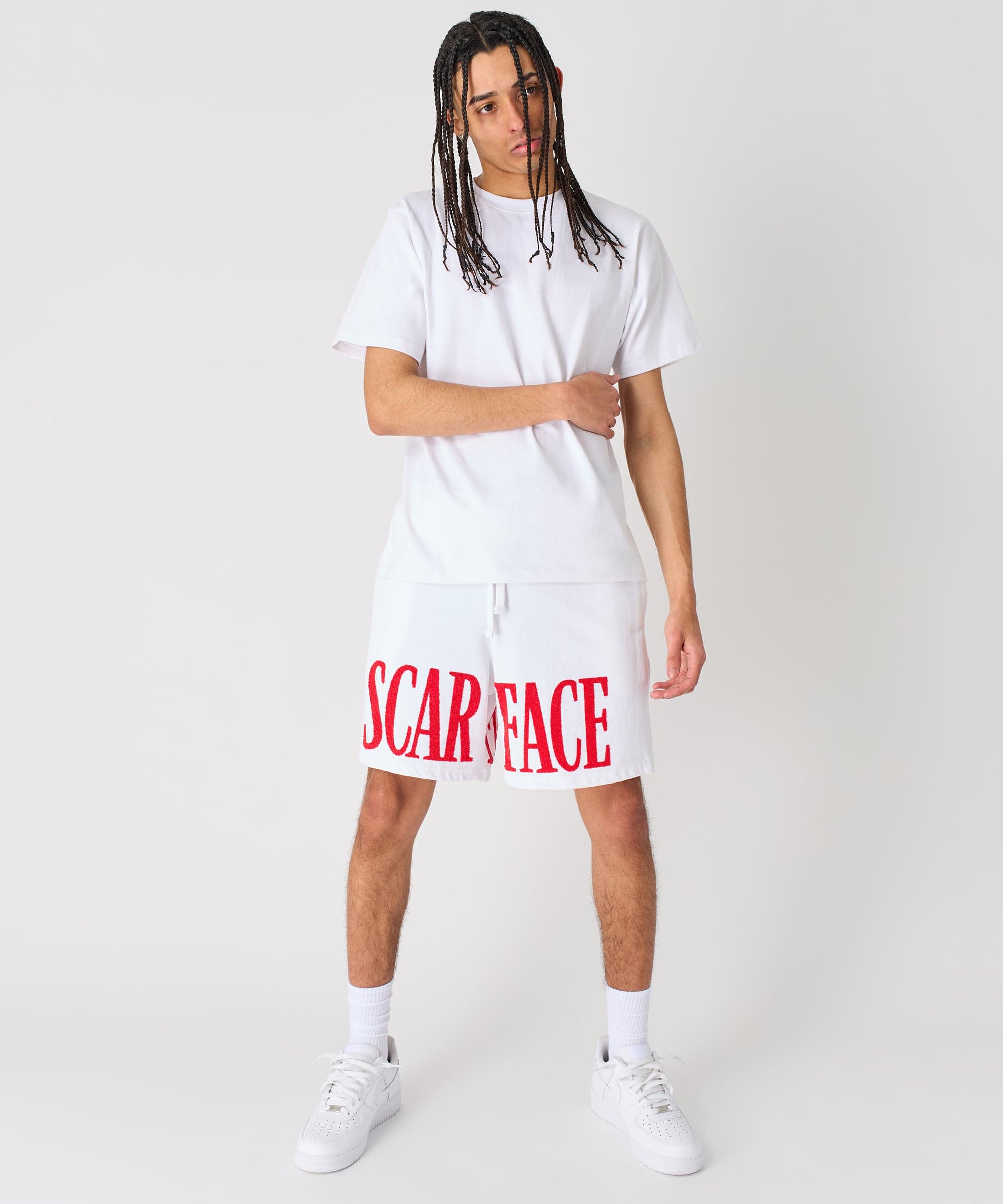 Scarface Fleece Glitter Sugar Print Shorts - White
