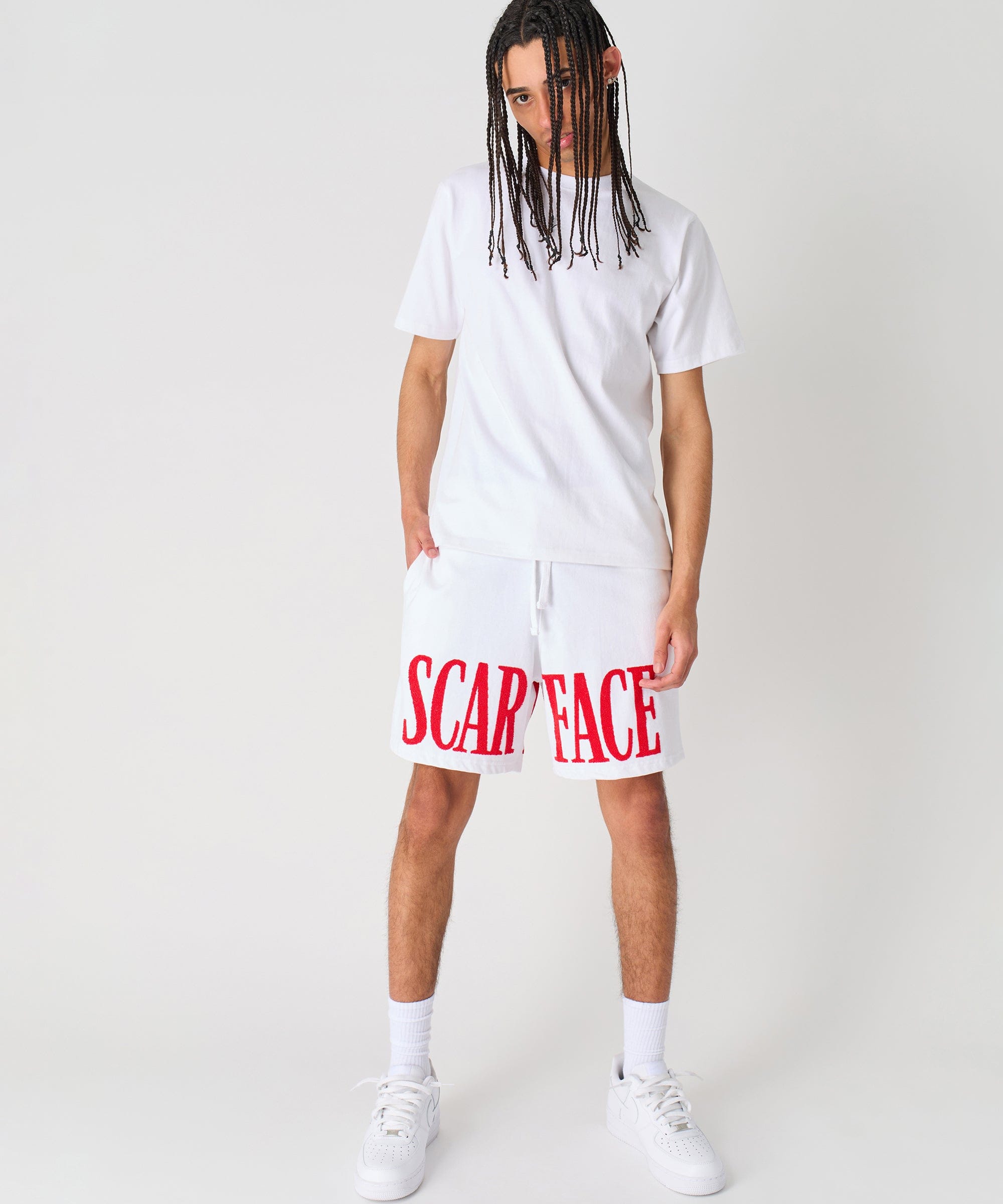 Scarface Fleece Glitter Sugar Print Shorts - White