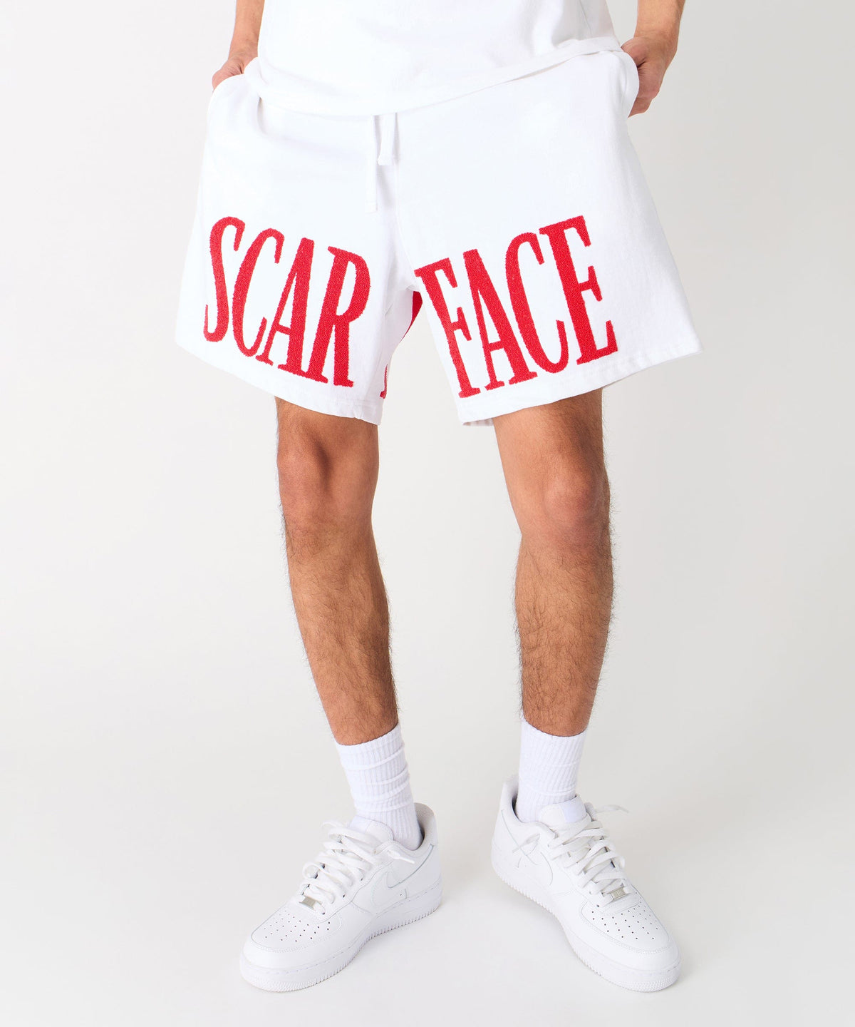 Scarface Fleece Glitter Sugar Print Shorts - White