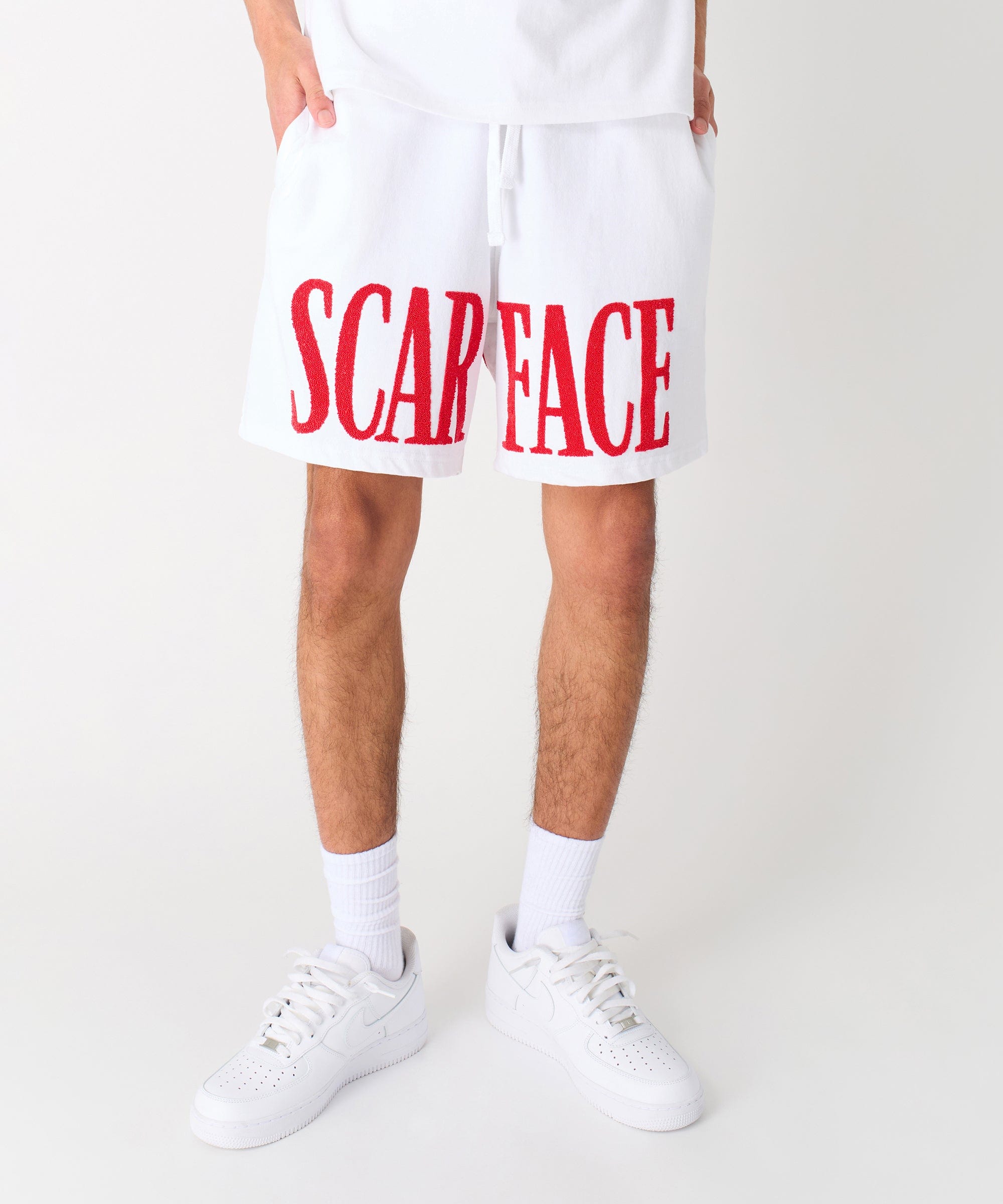 Scarface Fleece Glitter Sugar Print Shorts - White