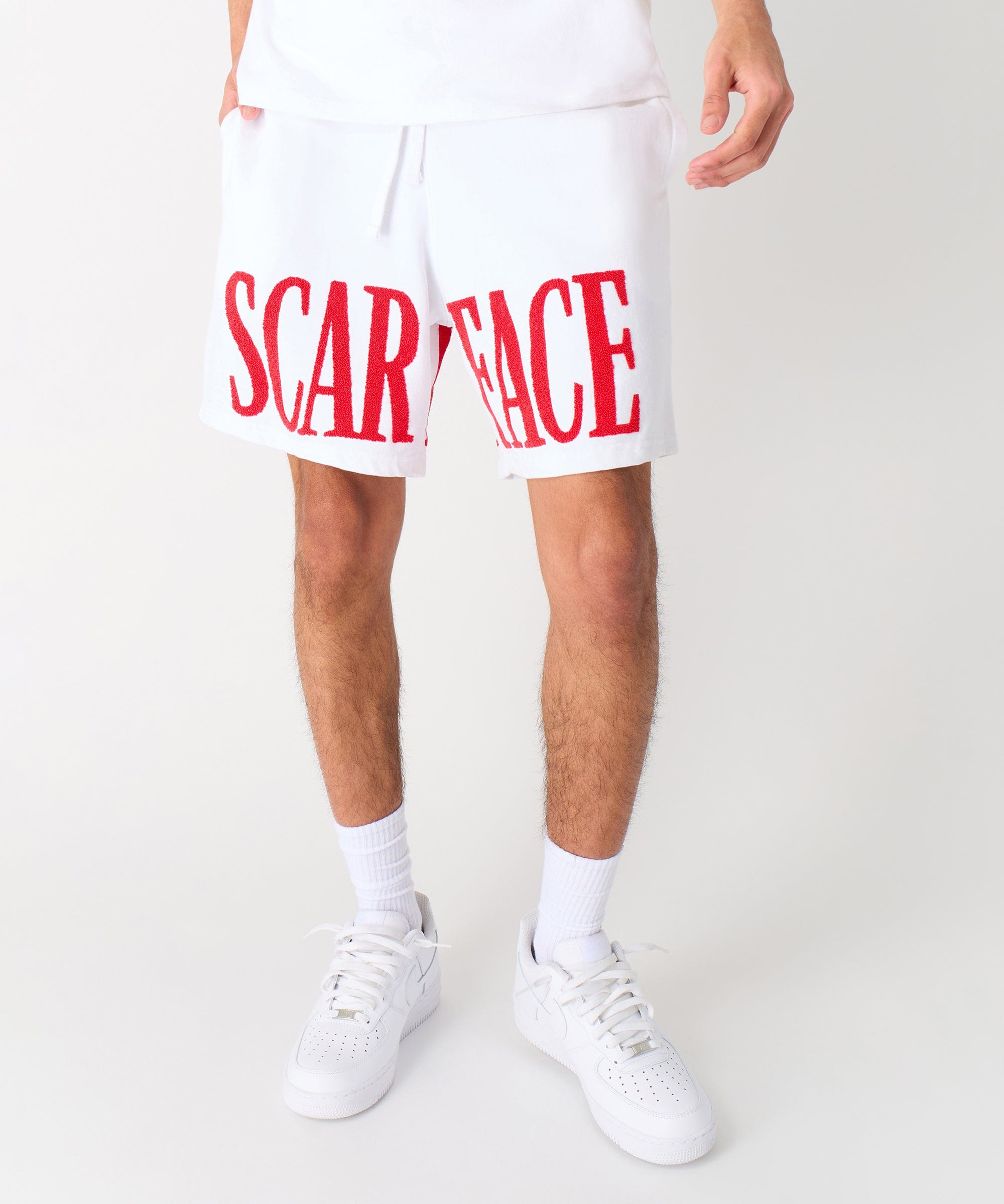 Scarface Fleece Glitter Sugar Print Shorts - White