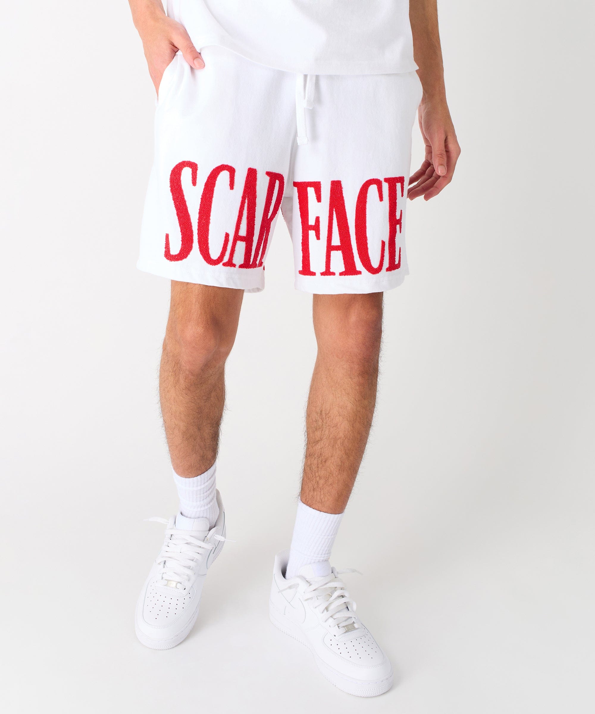 Scarface Fleece Glitter Sugar Print Shorts - White