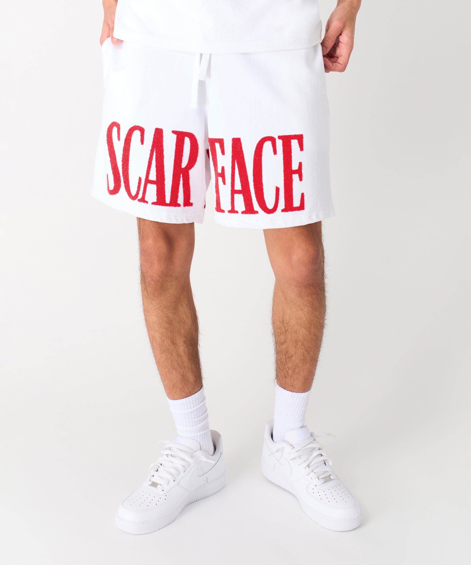 Scarface Fleece Glitter Sugar Print Shorts - White