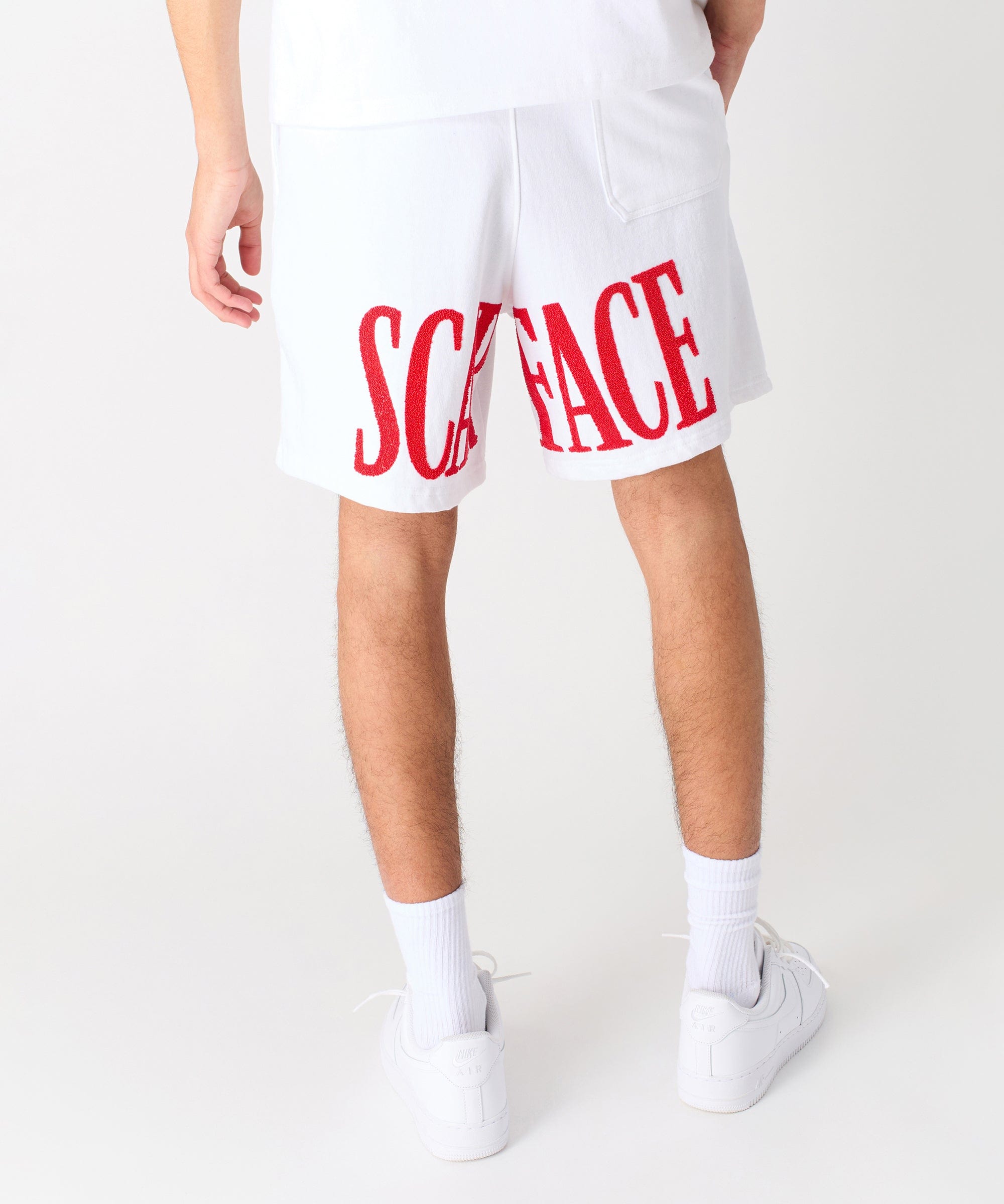 Scarface Fleece Glitter Sugar Print Shorts - White