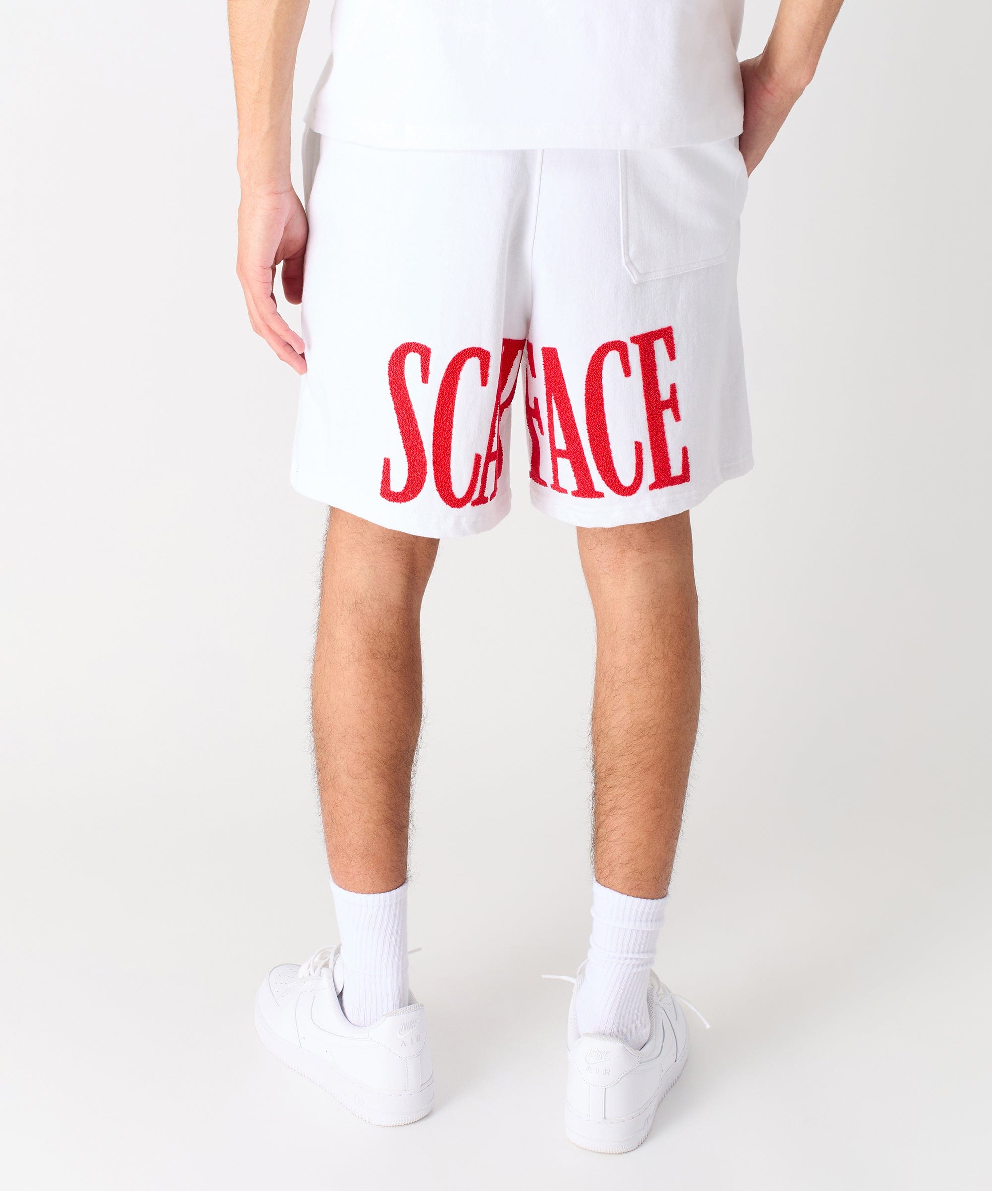 Scarface Fleece Glitter Sugar Print Shorts - White