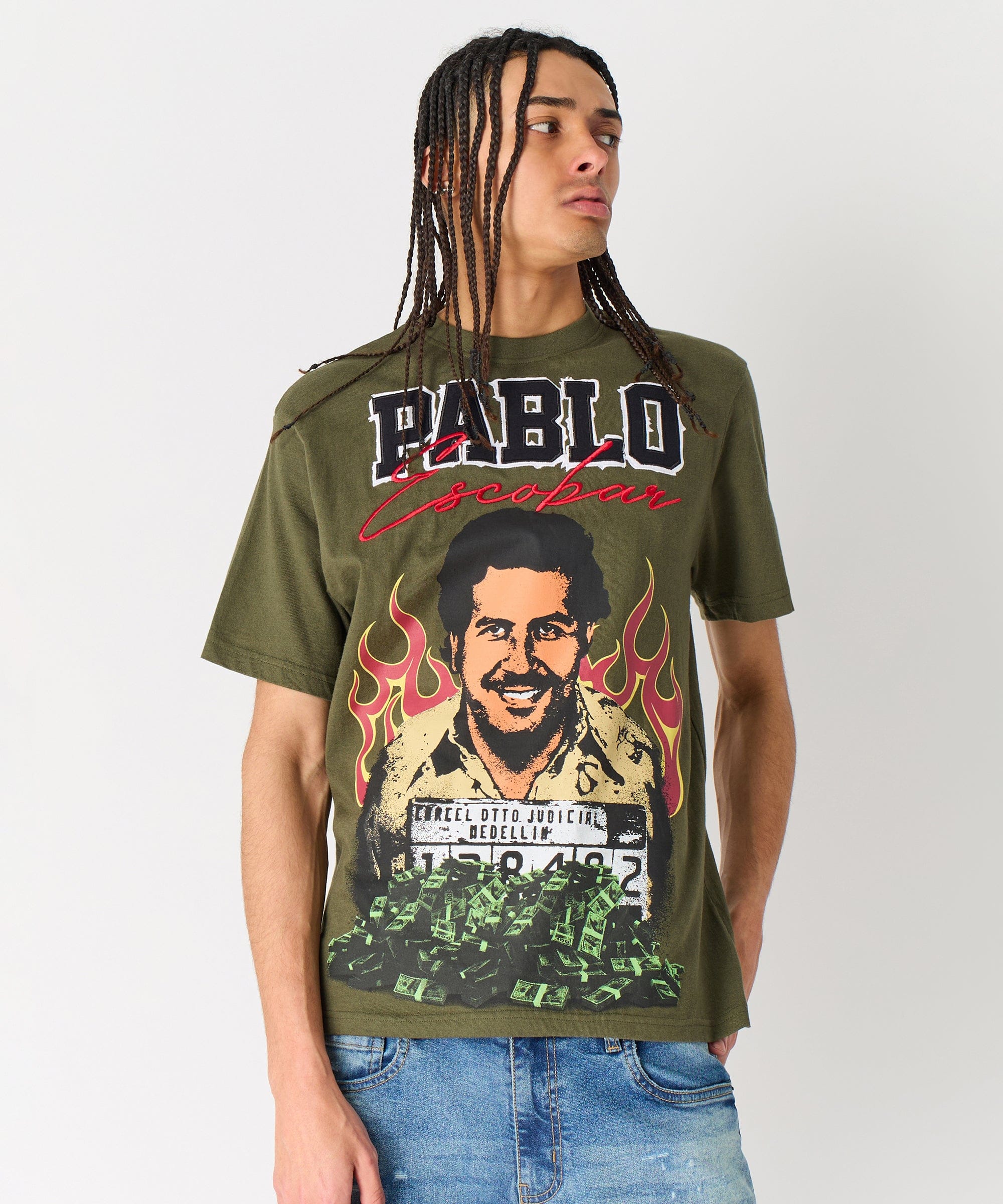 Pablo Mugshot Graphic Short Sleeve Tee - Olive Green