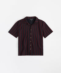 Jacquard Knit Short Sleeve Striped Button Down Shirt - Black