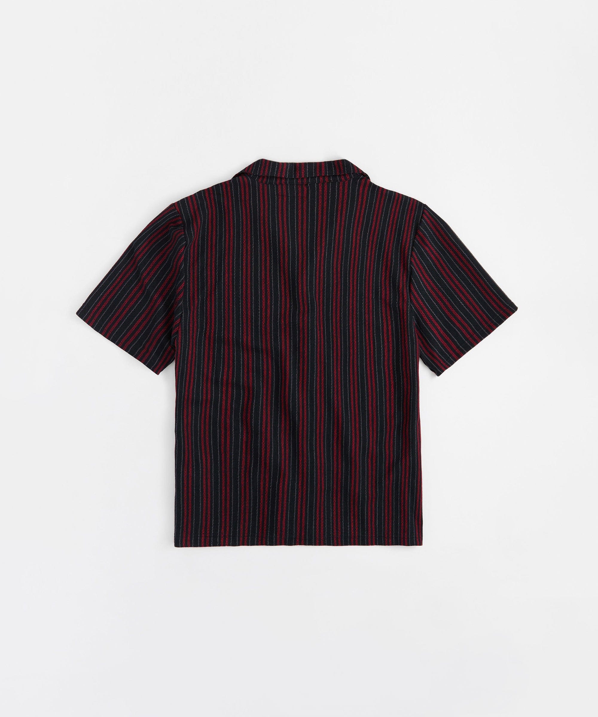 Jacquard Knit Short Sleeve Striped Button Down Shirt - Black