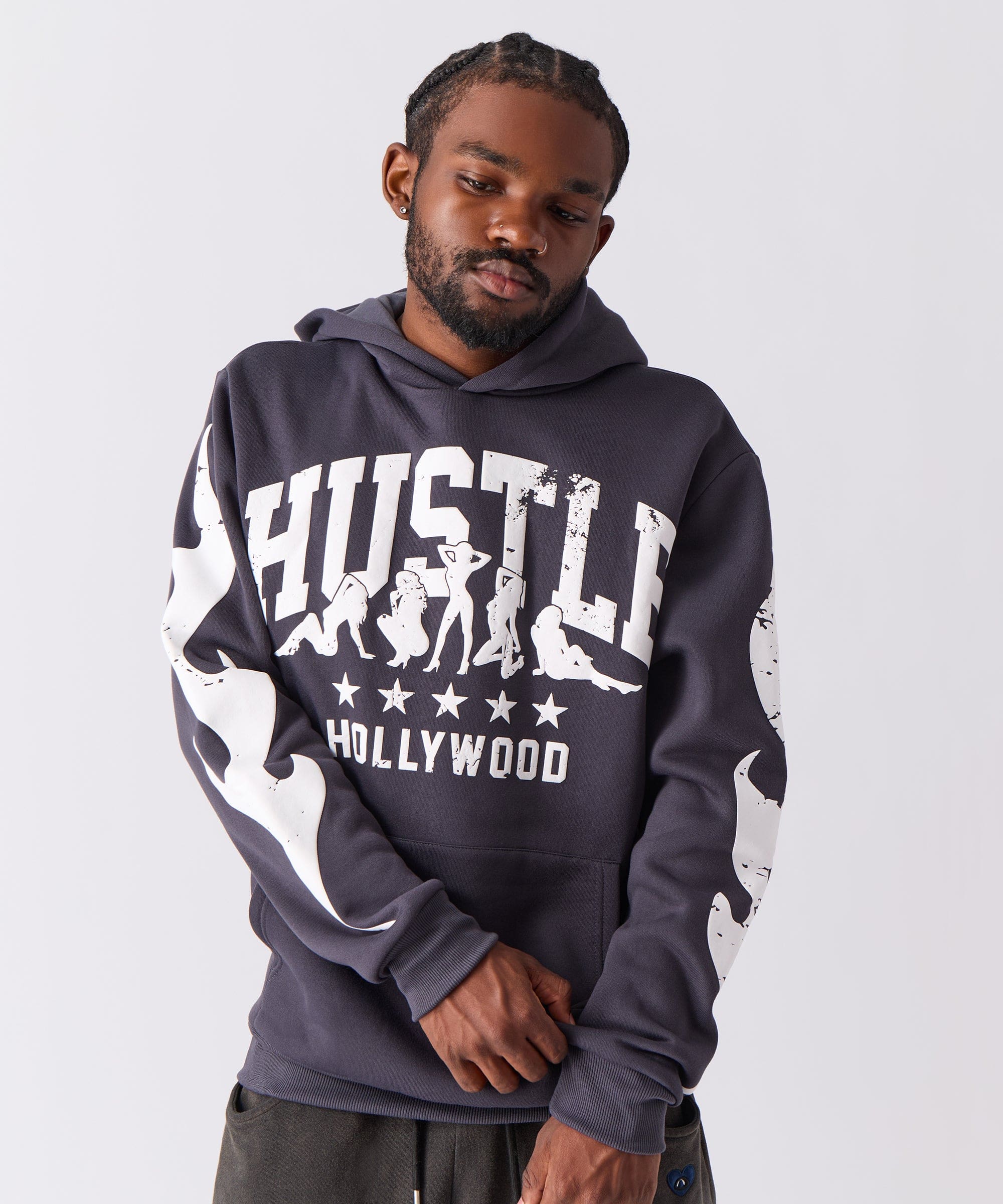 Hustle Chenille Patched Hoodie - Black