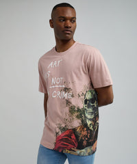 Art Is Not A Crime Oversized Short Sleeve Tee - Pink